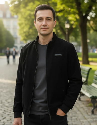 Chaqueta Doble Capa De Pana Negra Hombre Casuales Y Cálidas
