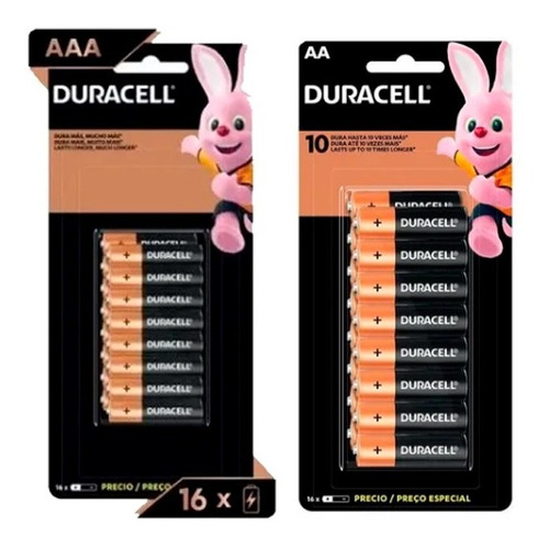 Kit 32 Pilhas Alcalinas Duracell 16 Aaa + 16 Aa