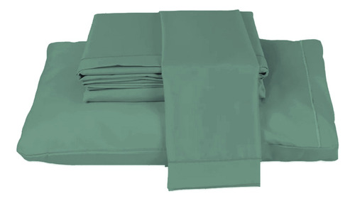 Lençol Cama Box Com Elástico Solteiro 400 Fios + 1 Fronhas Cor Verde Esmeralda Desenho Do Tecido Liso
