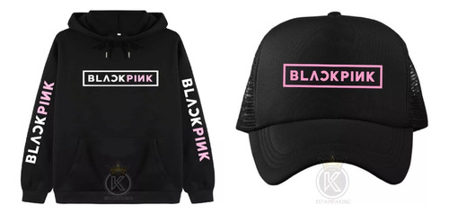 Poleron Black Pink + Jockey Gorro - Kpop - Estampaking