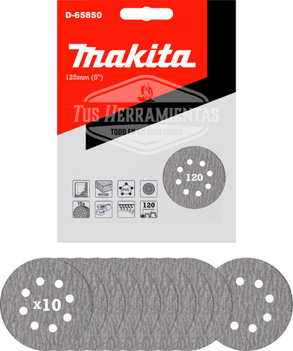 10 Discos Lija Velcro 125mm (5'') Grano 120 Makita D-65850