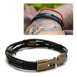 Pulsera De Cuerda Y Cobre Negra Hombre Mujer Moda Juvenil