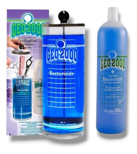 Jarra Sanitizante Bactericida Barbería + Líquido Geo 