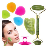 Rodillo Masaje Y Piedra Gua Sha De Jade + 1 Cepillo Facial F