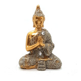 Buda Tailandês Orando Dourando Brilhante Buda 9 Cm