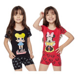 Combo 2 Pijamas Menina Desenhos Personagens Princesas Curto