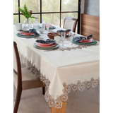 Toalha De Mesa Rendada Jolitex Premium Veneza 6 Lugares Cor Bege Renda Veneza