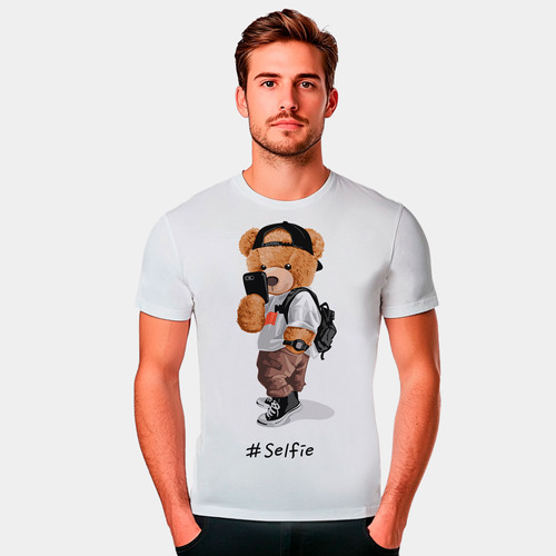 Camiseta Masculina Urso Teddy Tirando Foto Selfie