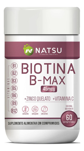 Biotina 45mcg B-max B12 B6 B9 Cabelo Pele Unha 60 Comp Full