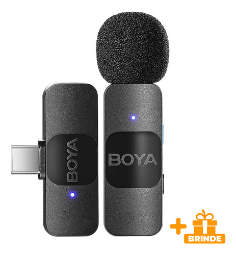 Sistema De Microfone Lapela Boya By-v10 Usb C Preto + Brinde