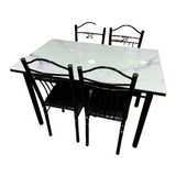 Juego De Comedor Con 4 Sillas Mesa Mdf Vidrio Rectangular