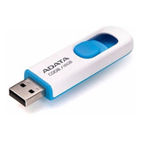 Memoria Usb Adata 16gb C008 Retractil 2.0 Blanca Azul Nueva