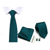 Set Corbata, Pañuelo/colleras Seda Color Verde Oscuro