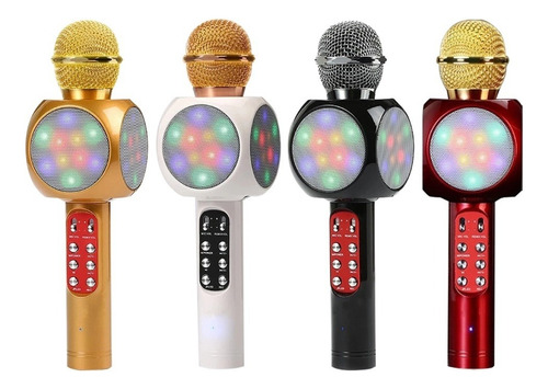 Microfone Caixa De Som Led Spaker Karaokê Bluetooth Cor Preto
