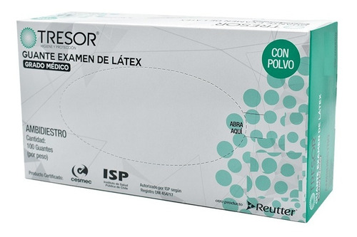 Guante Latex Tresor / Grado Medico / Examinación 100 Und.