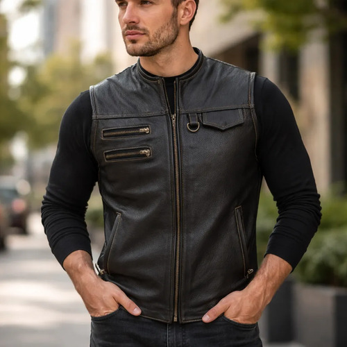 Chaleco Biker Lujo Y Moda En Piel De Ternera Especial Hombre