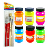 Kit Pintura Acrilica Politec Neon Fluorescente + Pinceles