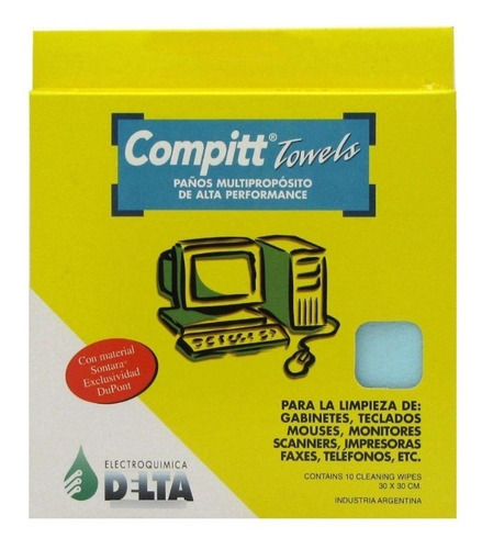 Electroquimica Delta Compitt Towels 10 Paños Limpieza Multipropósito Color Celeste