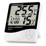 Termohigrometro Medidor De Temperatura, Humedad Y Reloj Htc-1