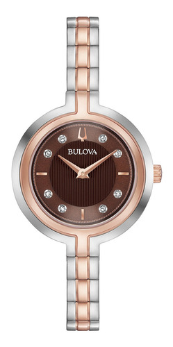 Reloj Mujer Bulova 98p194 Cuarzo Pulso Oro Rosa/plateado En 