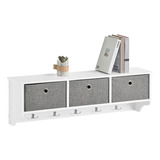 Haotian Frg282-w - Estante De Pared Con 3 Cestas Y 5 Gancho.