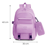 Mochila Feminina Bolsa Social Estojo Escolar Cargueira Luxo Cor Lilás