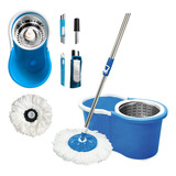 Mop Esfregão Giratório Com Cesto Inox Azul E Branco Limpeza