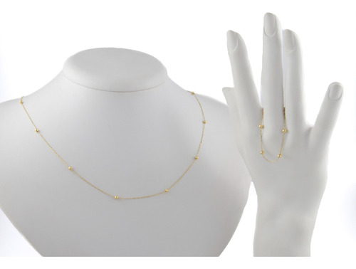 Conjunto Bolinhas Colar 40 Cm Pulseira 18 Cm 3.0 Ouro 18k 