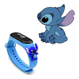 Relógio Digital Led Infantil Prova D'água Stitch Cor Da Correia Azul