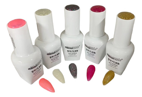 Kit 5 Esmaltes Permanentes Cherimoya Base/top/primer Color Brillo