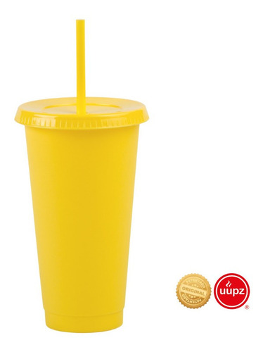 10 Vasos Reusables Con Popote Para Cafe Frio 24 Oz Color Amarillo Verano