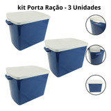 03un Porta Ração 15kg Pet Pote Container Tampa Anti-formiga Cor Azul