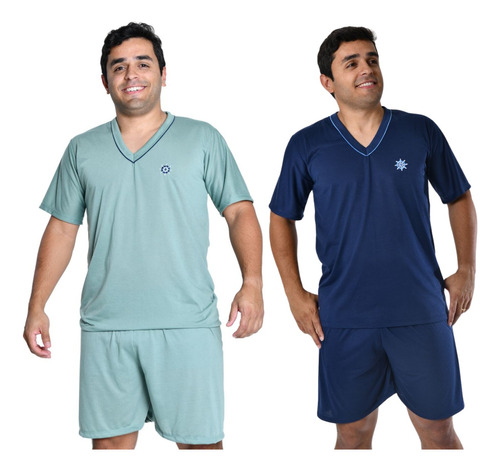 Kit  2 Pijama Adulto Masculino Short E Camisa Manga Curta 