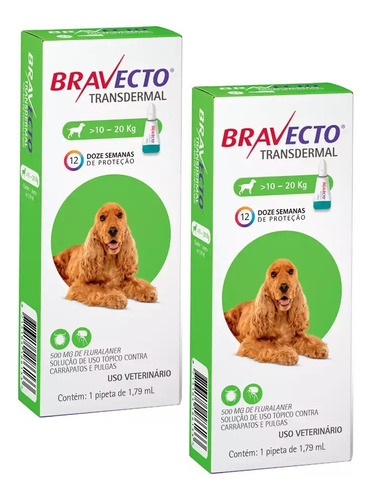 2 Bravecto Transdermal Para Cães De 10 A 20kg Envio Imediato