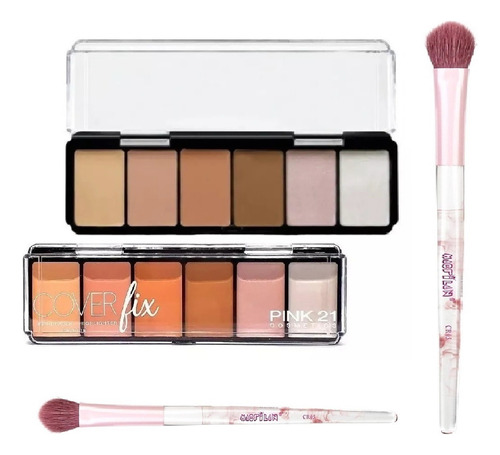 Estojo Paleta Corretivo Base Mia Make Kit 5 Cores + Pincel Tom Corretivo Nude