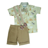Roupa Festa Safari Camisa Temática Bebê Menino 1 A 3 Anos