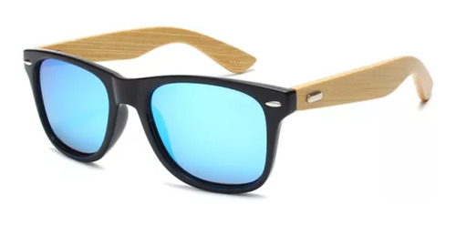 Lentes De Sol Polarizados De Bambú Blue + Caja De Madera 