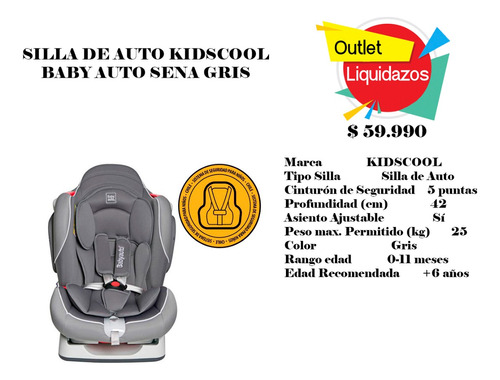 Silla De Auto Kidscool Baby Auto Sena Gris