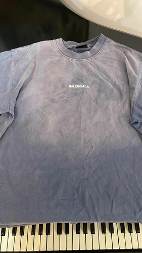 Playera Balenciaga Men's Blue Logo-print Cotton T-shirt