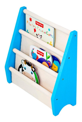 Rack Para Livros Infantil, Standbook Montessoriano Mini Azul