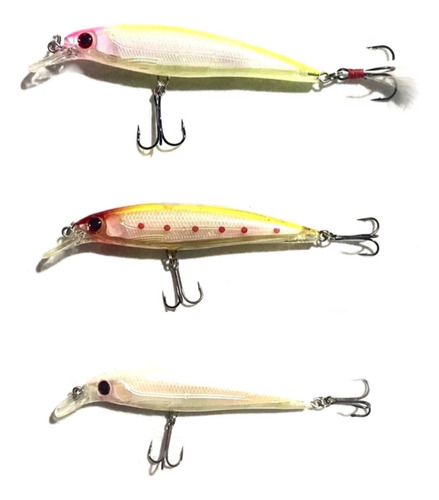 Set De 3 Señuelo Minnow Currican Para Pesca Colores Claros