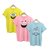 Kit C/3 Camisa Masculina Patrick Bob Esponja E Lula Molusco