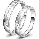 Anillos Plata 925 Corazón Ajustable Compromiso Pareja Boda