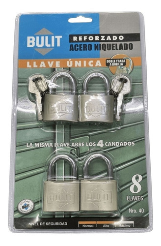 Candados Hermanados X 4 Doble Traba A Bolilla 8 Llaves Bulit