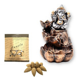 Kit Incensário Cascata Ganesha Incenso Cone Canela Natural