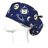 Gorro Quirúrgico Mujer + Lanyard Gato Espacial Azul