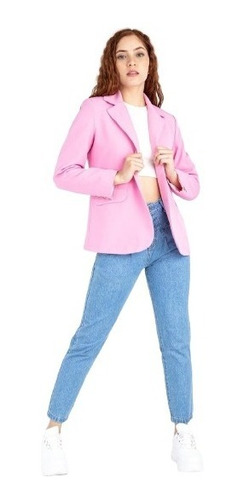 Blazer Liso Rosa Mujer Manga Larga