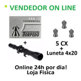 Luneta 4x20 + 5 Cx Chumbinho Torpedo 5,5mm Cbc Rossi Gamo 