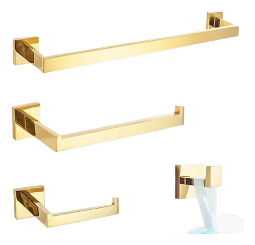 Kit Banheiro Dourado Acessórios Inox 304 Gold Luxo Premium