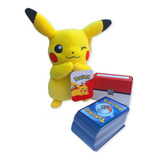 Kit Pelúcia Pikachu E Lote Pack 100 Cartas Pokémon